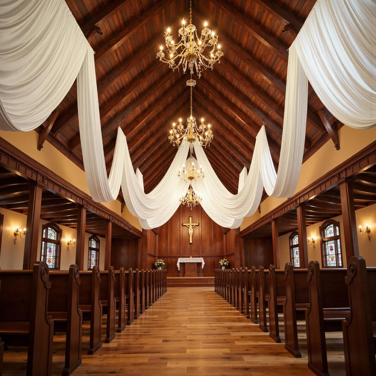 PartyVillage 2 Panels 5ftx30ft White Ceiling Drapes for Wedding Parties – 30 FT Extra Long Thick