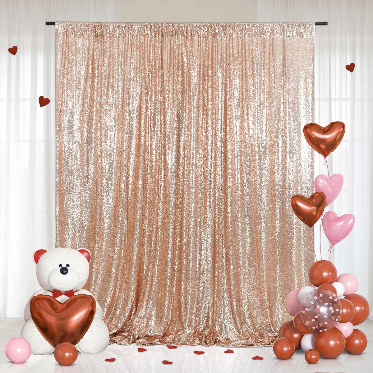 Eternal Beauty Rose Gold Sequin Backdrop, 20x10 Ft Glitter Background Curtains for Shimmer