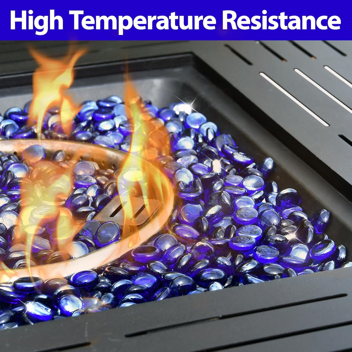 Fire Pit Glass, Cobalt Blue Firepit Rocks for Propane Firepit, Fireplace and Outdoor Decorative