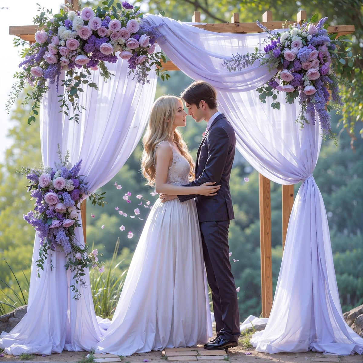 Wedding Arch Draping Fabric,1 Panel 18FT Purple Sheer Chiffon Curtain Drapes 6 Yards for Wedding