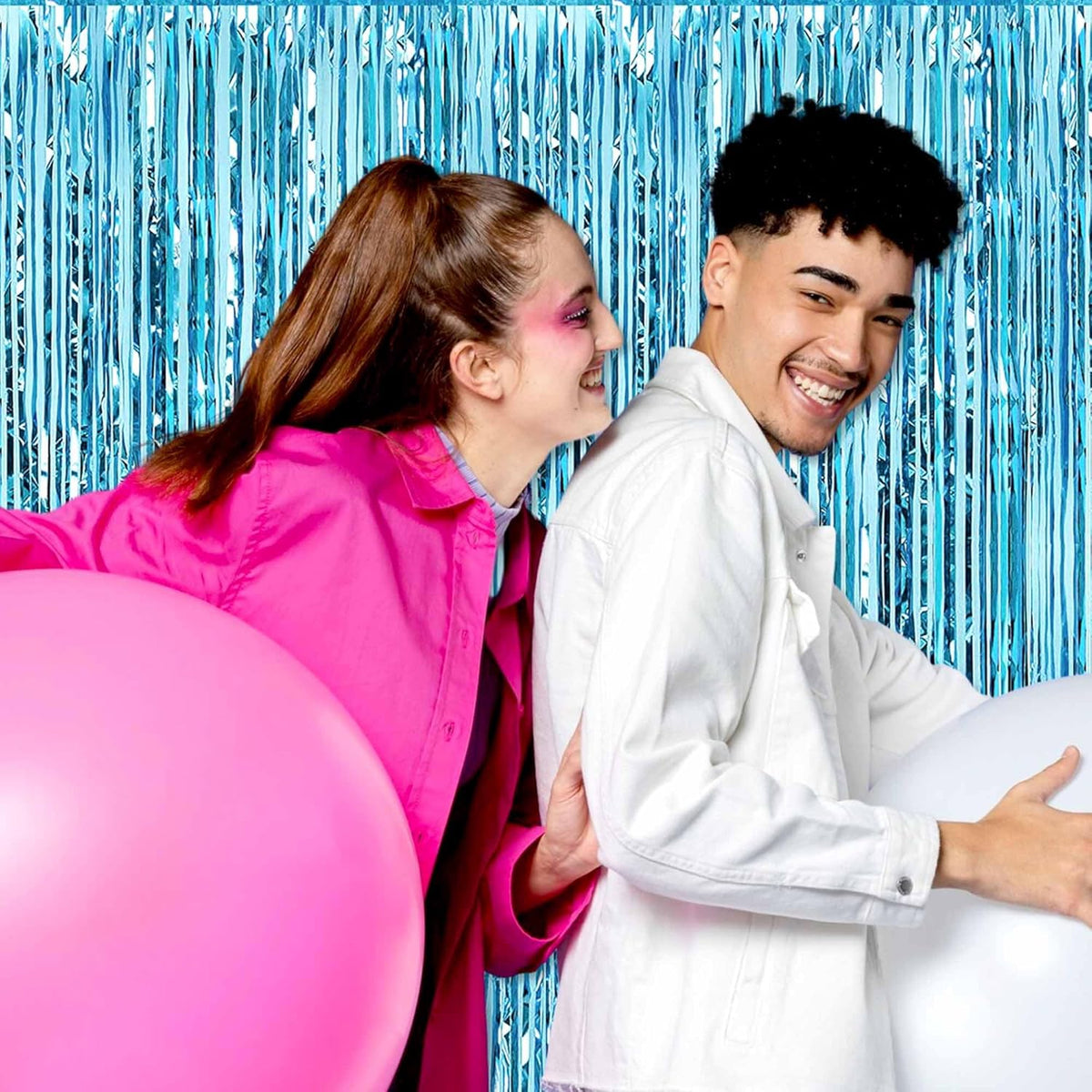 6 Pack Light Blue Foil Fringe Curtains Backdrop, 3.28 x 8.2 Ft Metallic Streamers Tinsel Curtains