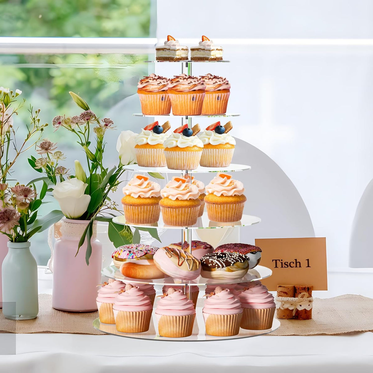 Cupcake Stand, 6 Tier Cupcake Stand for 50 Cupcakes, Round Acrylic Dessert Table Display, Clear