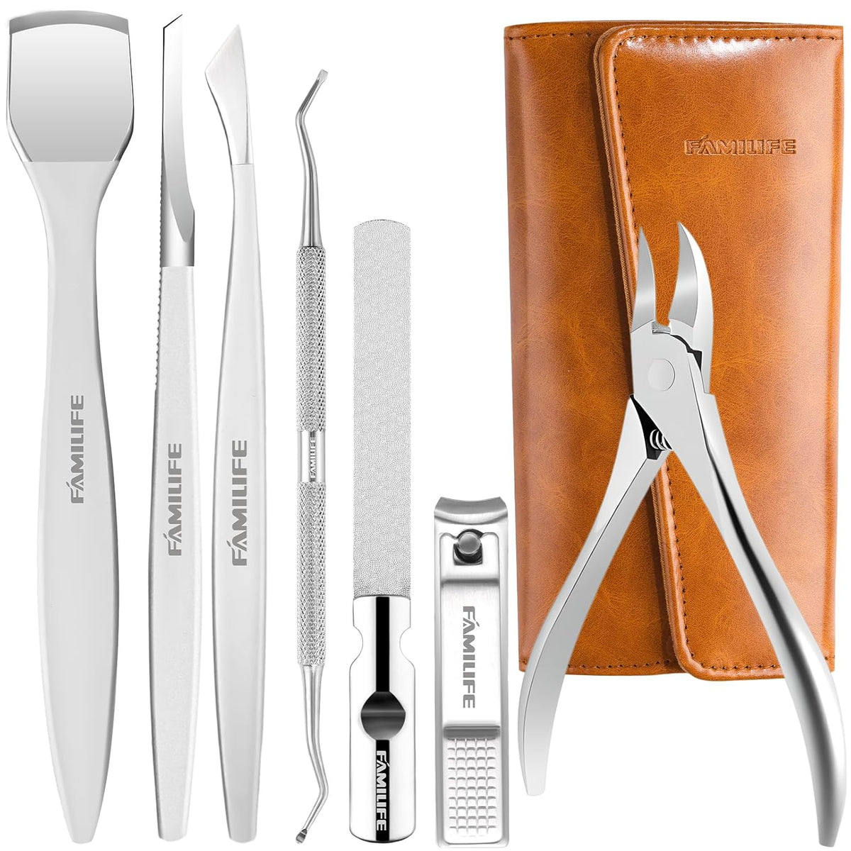 Famlife 7-Piece Professional Pedicure Kit with Toenail Scissors Cuticle Trimmer Nail File Pedicure