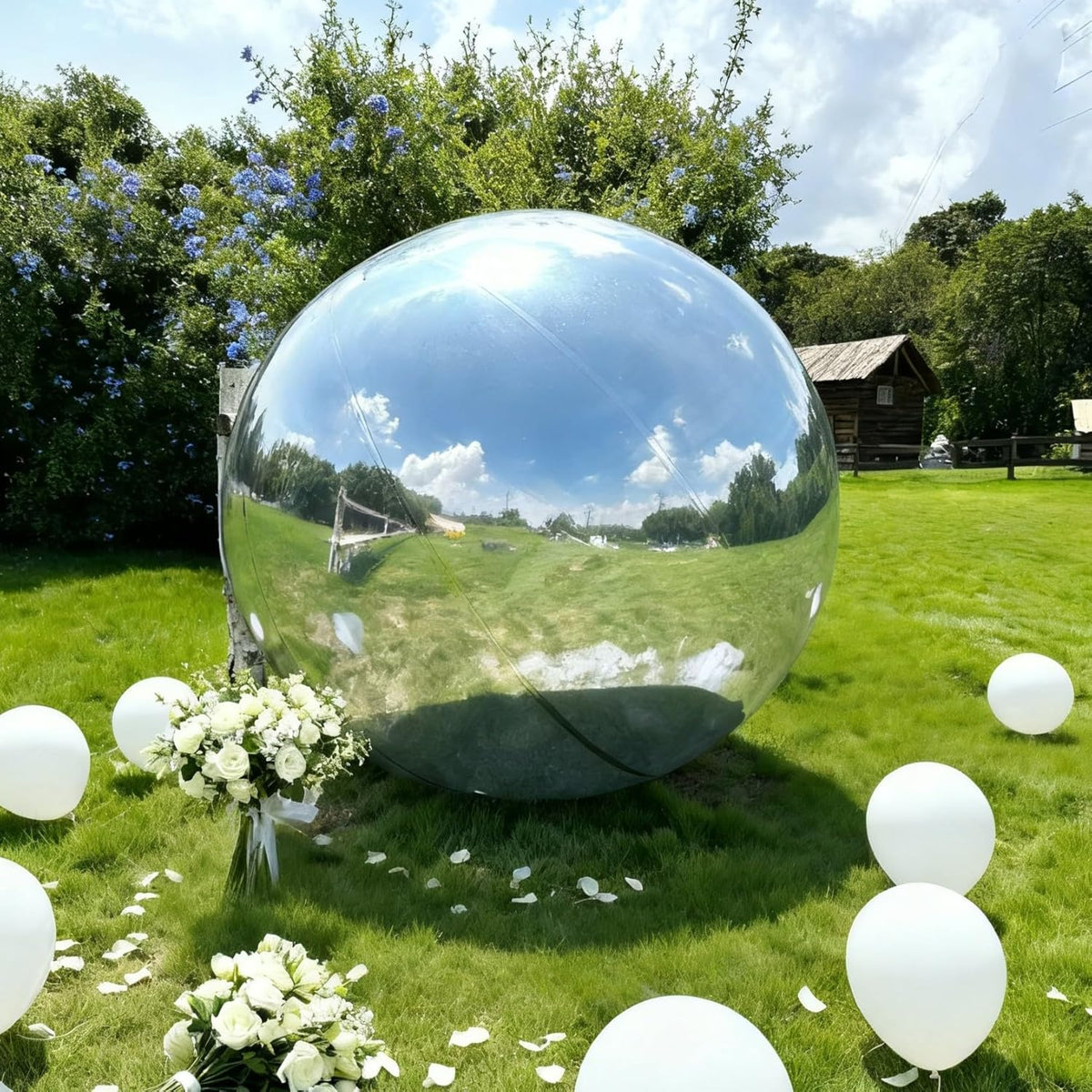 Inflatable Mirror Ball, Silver Big Shinny Balls Reusable Large PVC Disco Ball Balloon for Large