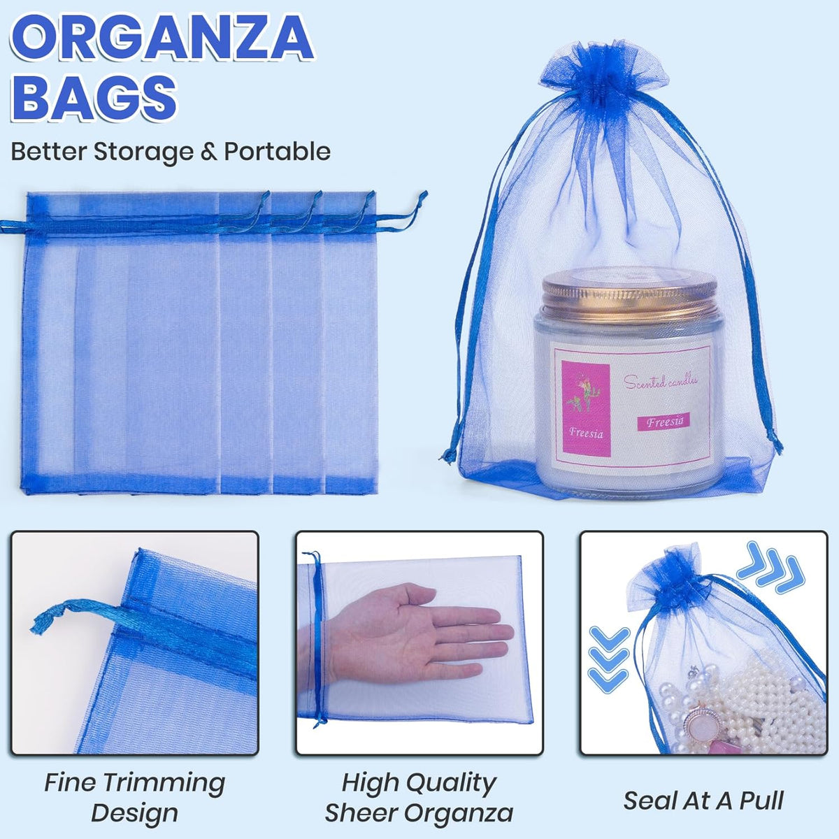 ANZNKU 50 Pack Organza Bags 4x6 Inch, Small Mesh Bag Drawstring Jewelry Pouches, Organza Gift Bags