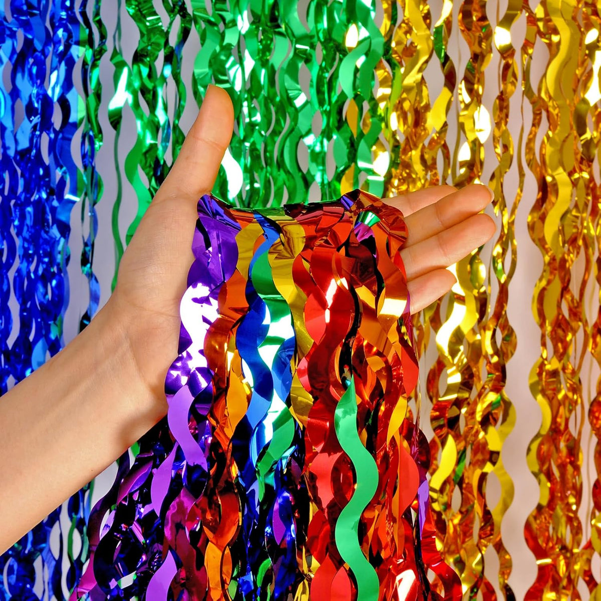 3 Pack Rainbow Foil Curtains - 3.3x6.6ft Metallic Streamers Tinsel Curtains Background for Photo