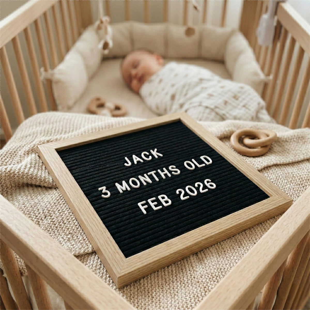 Black Felt Letter Board 10x10in, Baby Announcement Sign, 336 Letter Kit