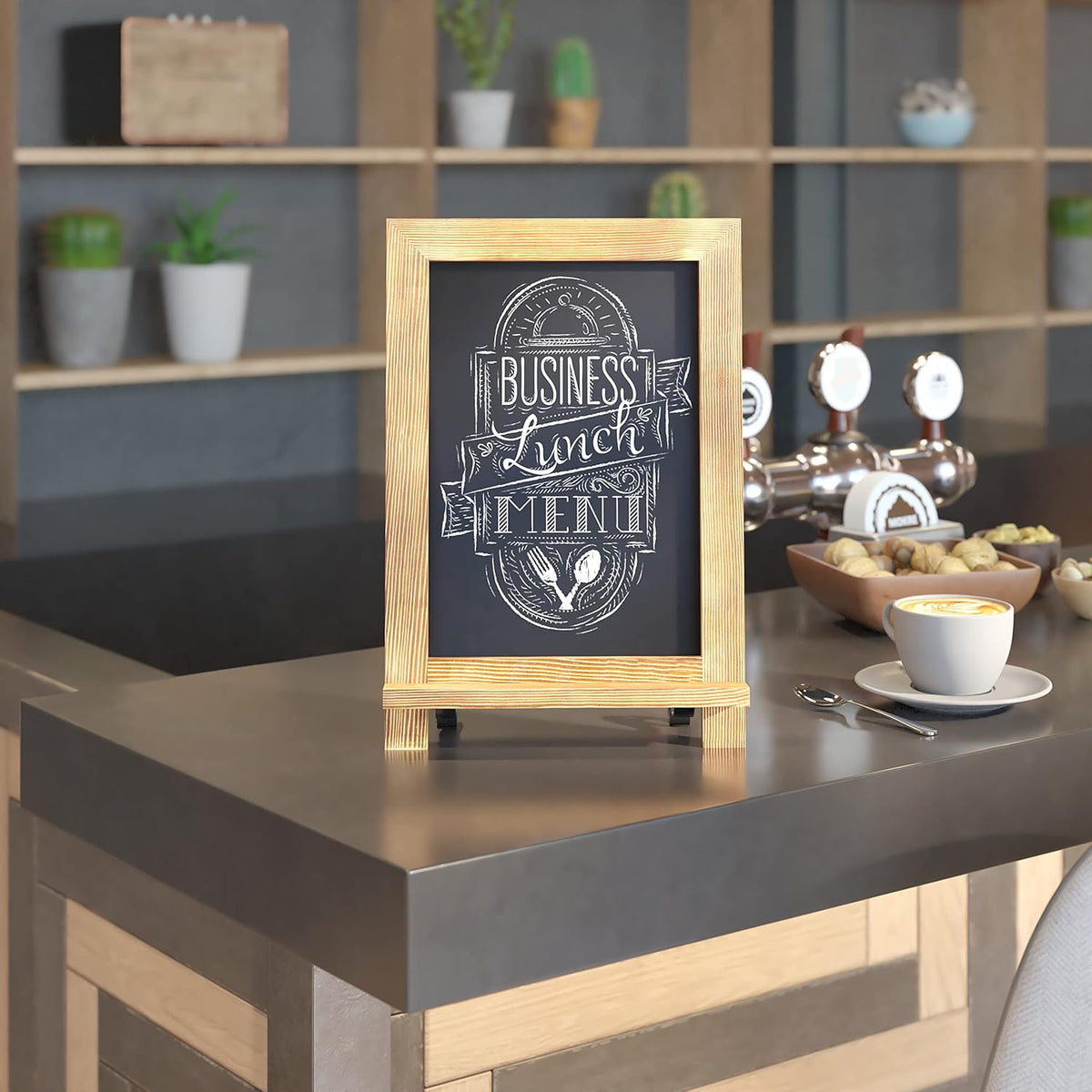 HBCY Creations Rustic Torched Wood Tabletop Chalkboard with Legs/Vintage Wedding Table Sign/Small