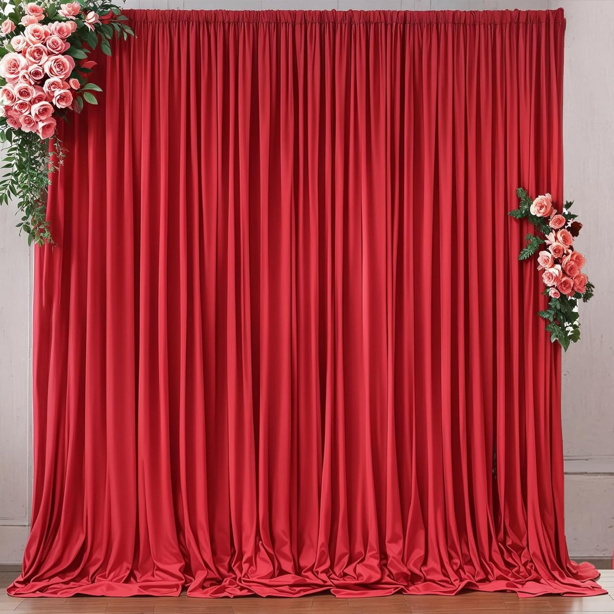 10ft x 8ft Wrinkle Free Red Backdrop Curtains for Parties, Polyester Photo Backdrop Drapes 2 Panels