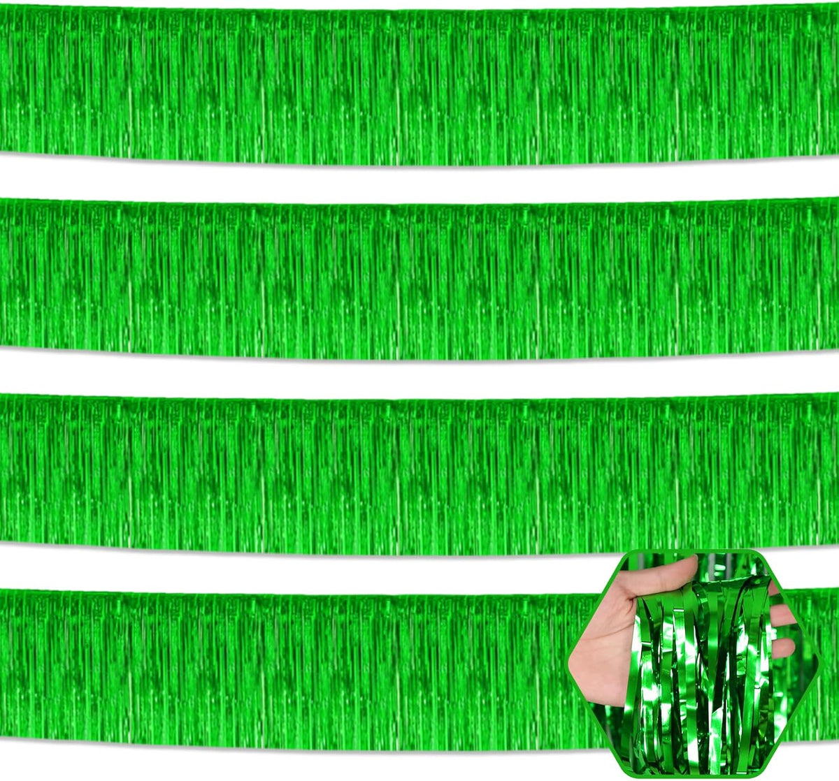 4 Pack 10 Feet Green Foil Fringe Garland Metallic Tinsel Streamers Banner Wall Hanging Curtain