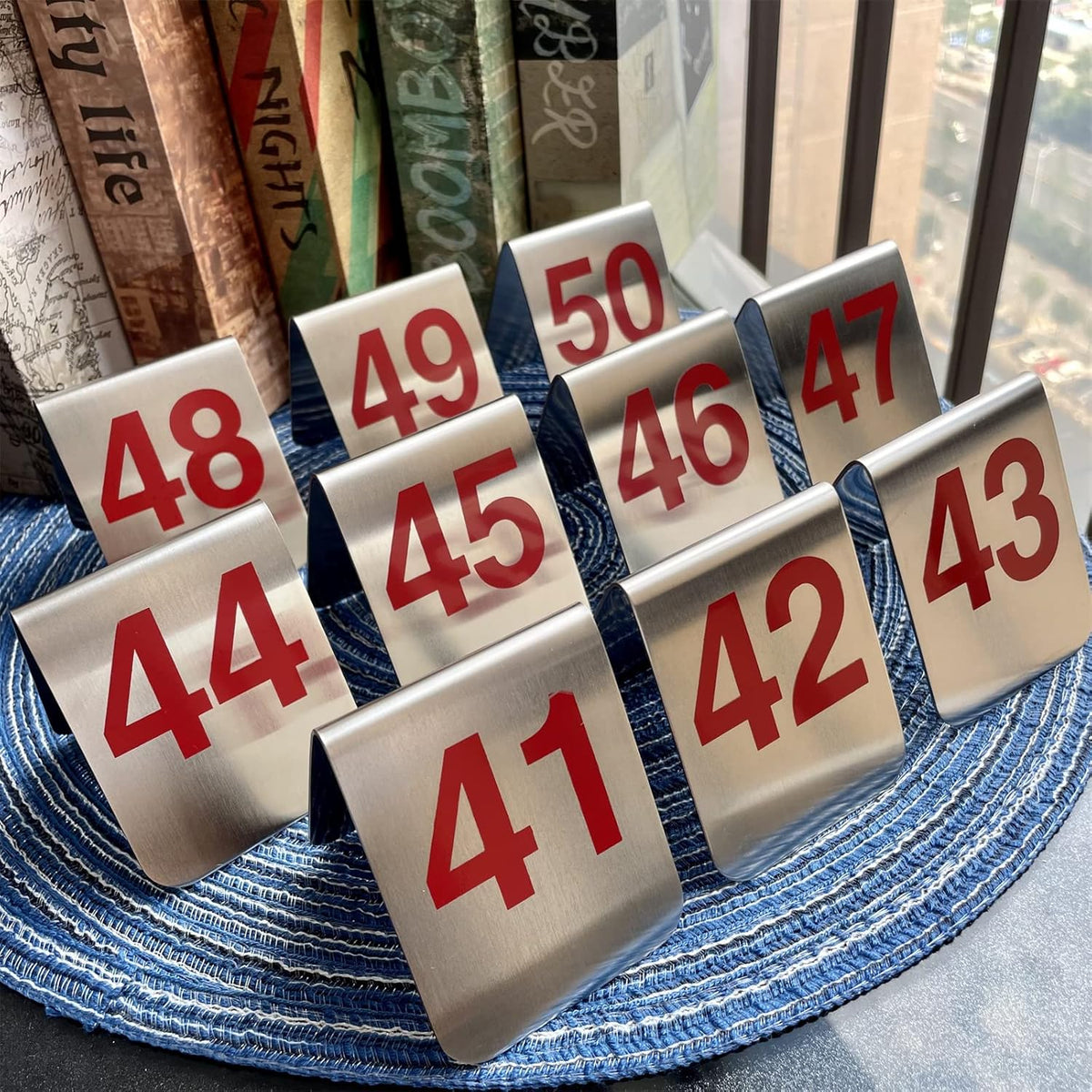 10 Pcs Metal Place Cards Stackable Tent Style Table Numbers，Place Card Holders for Celebration
