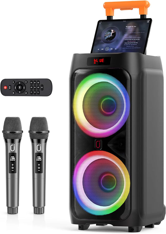 JYX Karaoke Machine with 2 Wireless Microphones, 8" Big Portable Bluetooth Speaker for Adults with