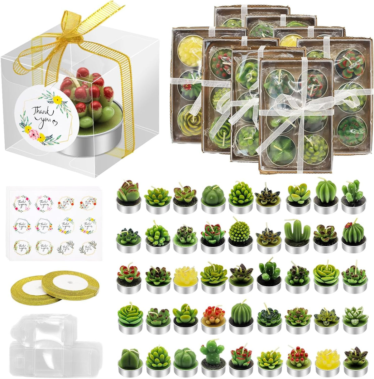 AZEAM 48 Pcs Succulent Candles Party Favors, Bulk Cactus Table Decor for Guests, Mini Tiny Handmade