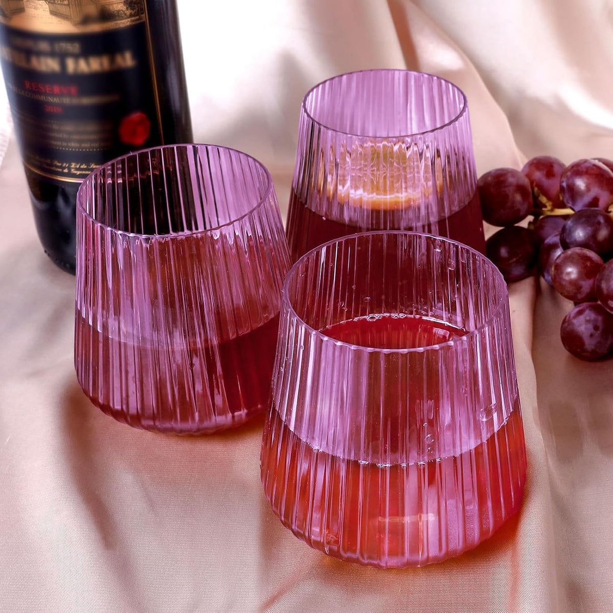40 Pack Plastic Ribbed Wine Glasses, 14Oz Origami Disposable Wine Glasses Unbreakable Clear Plastic