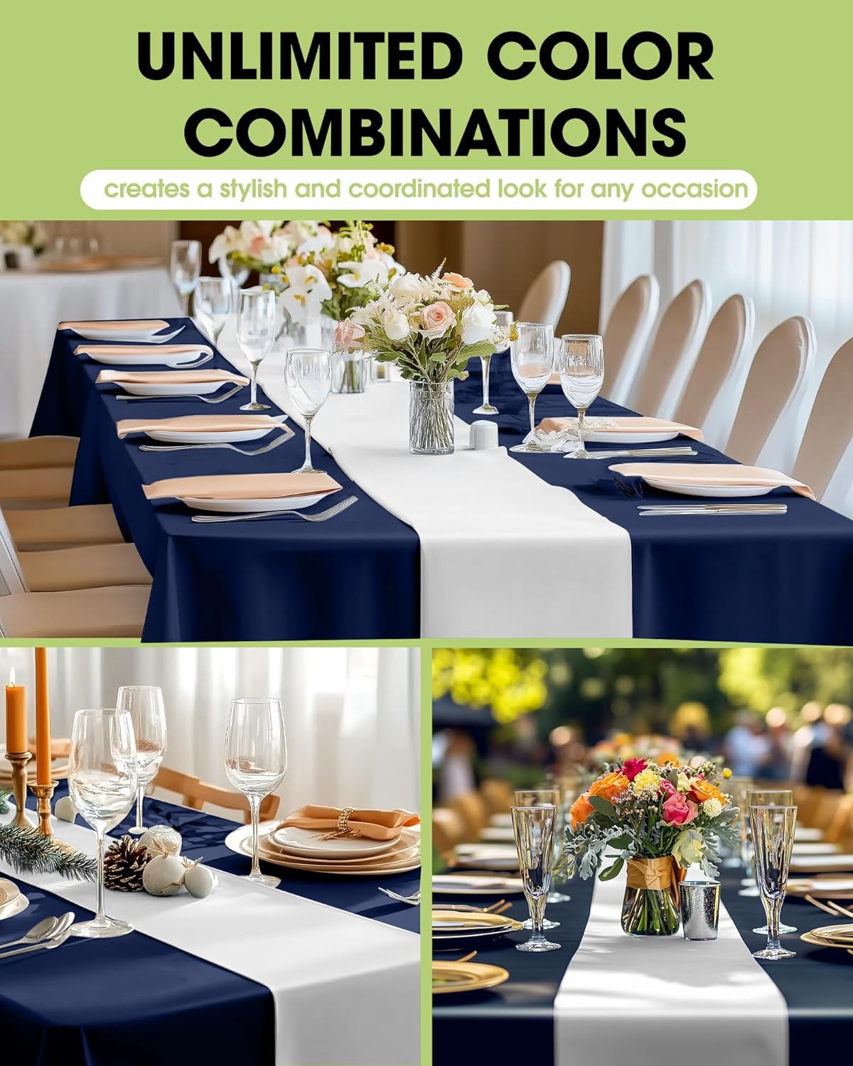 Pureegg White Plastic Table Runners - 10 Pack, 14'' x 108'', Water Resistant & Disposable