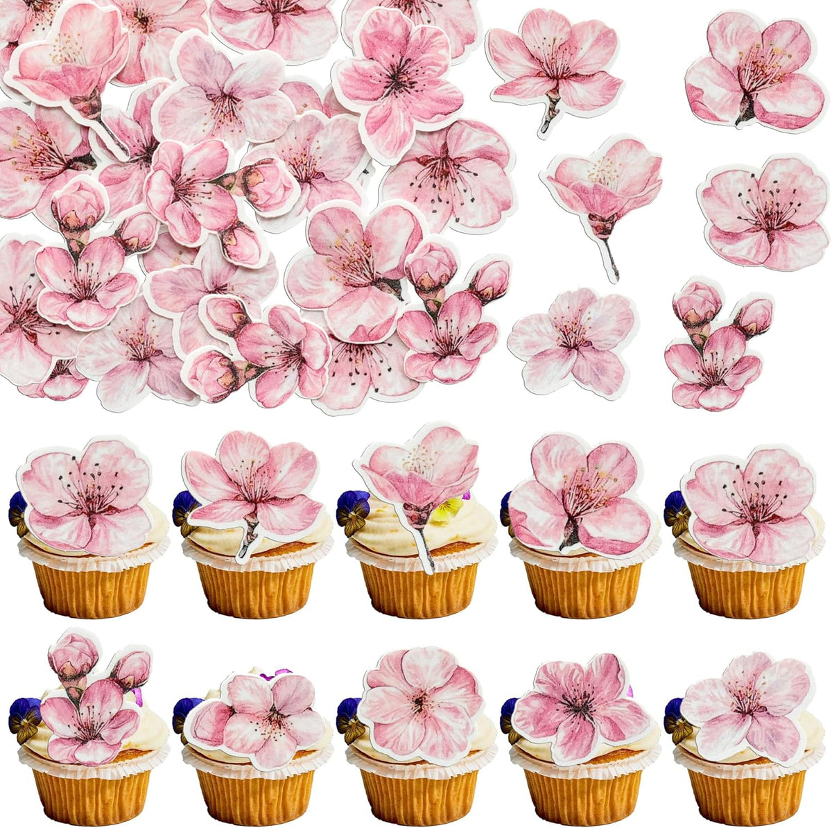 Ephlyn 50Pcs Edible Flowers Cake Topper Cupcake Toppers Wedding Themed Party Baby Shower Birthday