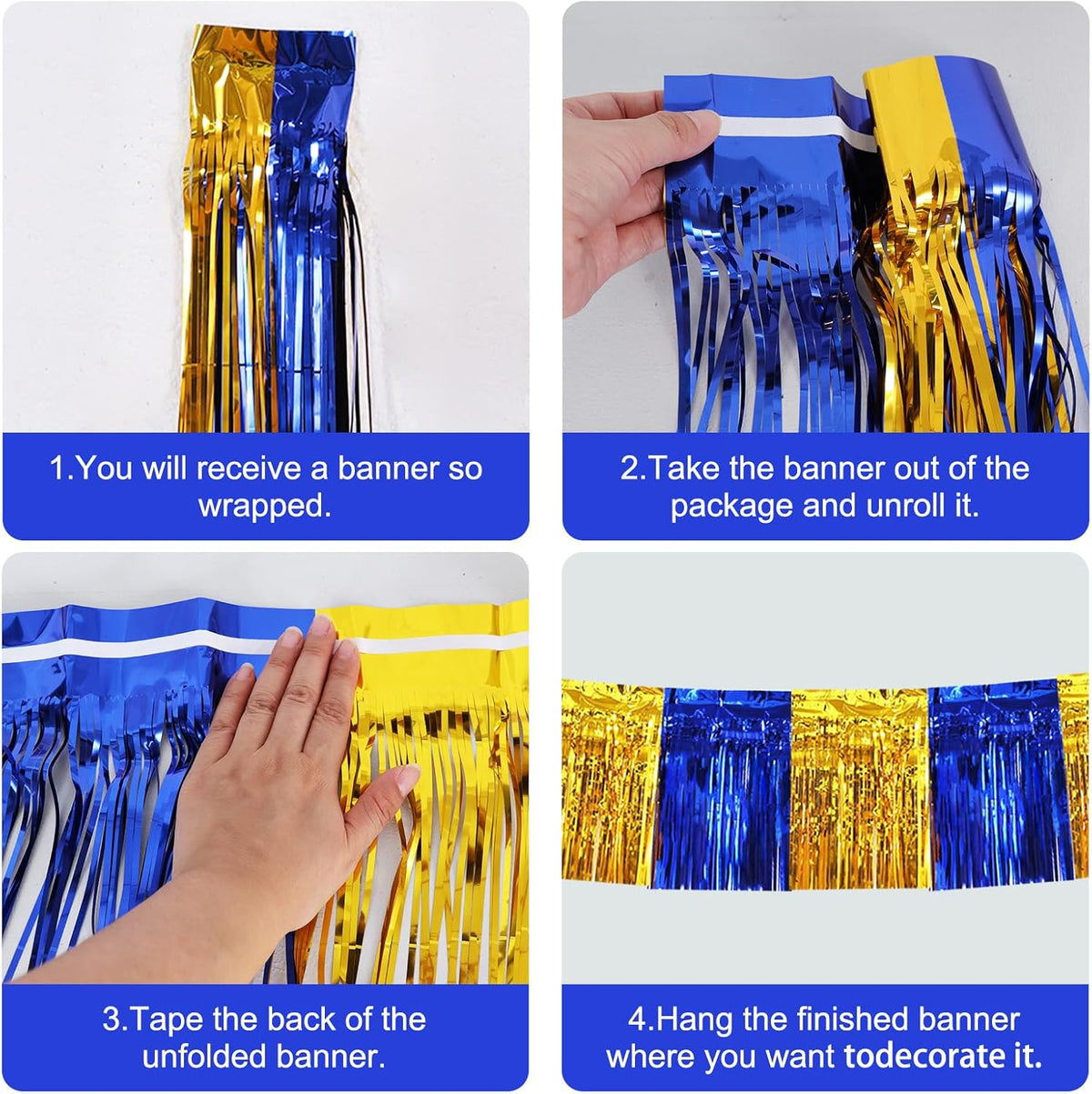 BEISHIDA 3 Packs Metallic Foil Fringe Garland Blue Gold Wall Hanging Tinsel Fringe Banners for Car