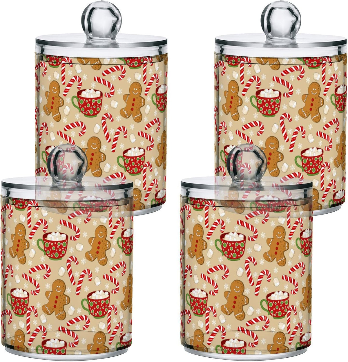 Gredecor Qtip Holder Dispenser 2 Pack Cute Gingerbread Men Snowflakes Candy Bathroom Decorative