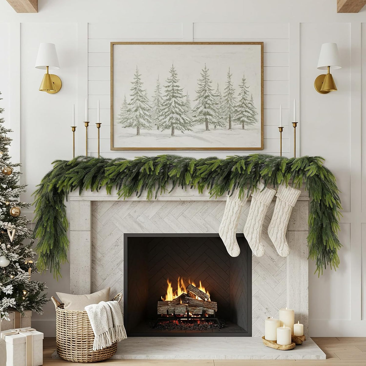 N&T NIETING 2 PCS Christmas Norfolk Pine Garland, Real Touch Pine Garlands Faux Greenery Garland