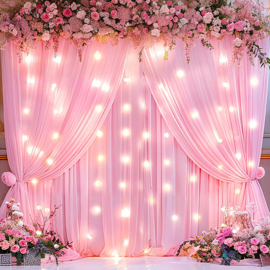 Pink Backdrop Curtains with Lights for Parties,10x10FT Wrinkle Free Polyester Wedding Photo