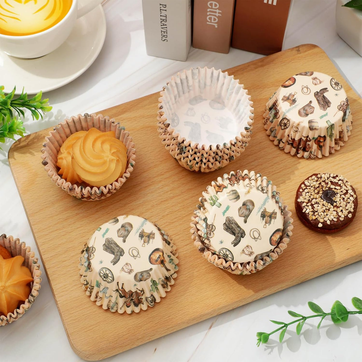Whaline 300Pcs Western Cowboy Cupcake Liners Western Theme Paper Baking Cup Retro Wild West Cowboy