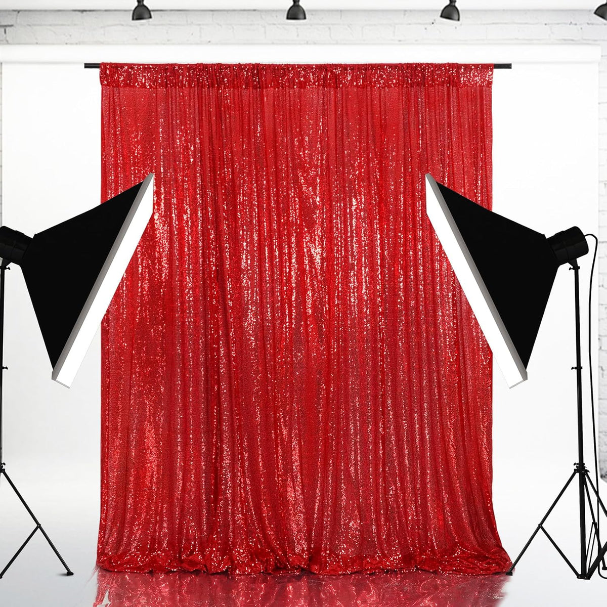 Eternal Beauty Red Sequin Backdrop, 6x6 Ft Glitter Background Curtains for Christmas Shimmer