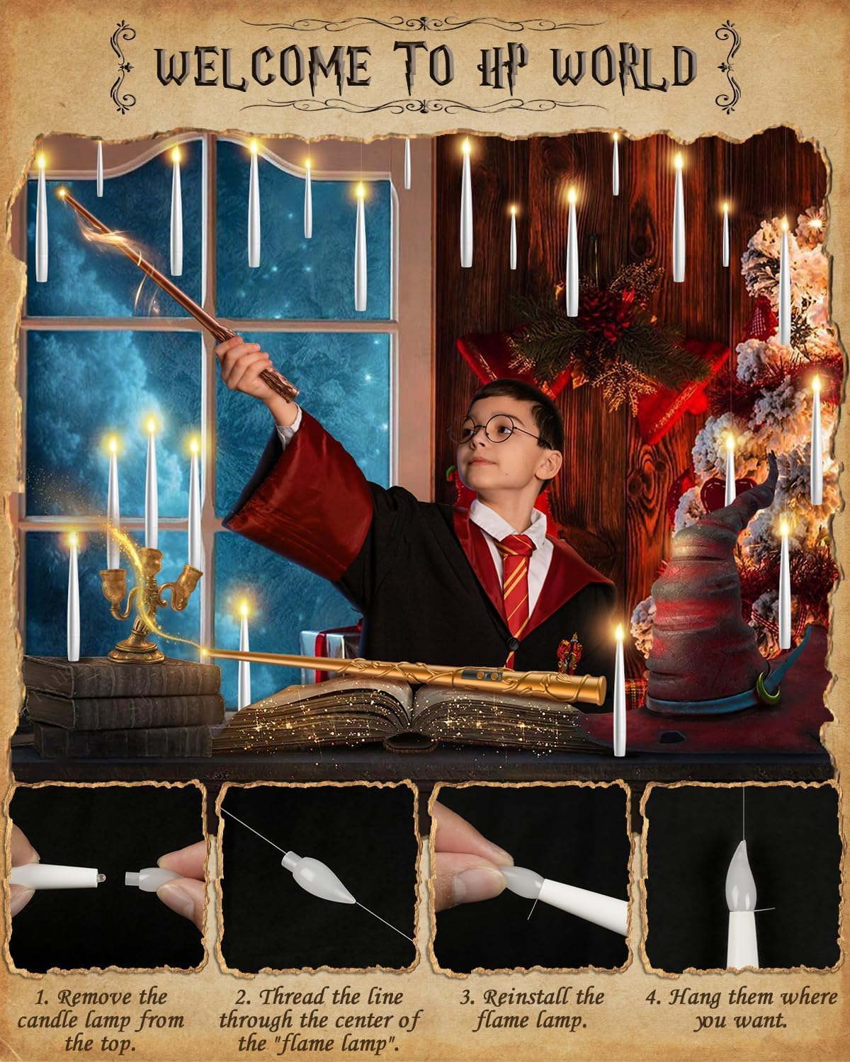 Floating Candles with Wand - 18 Pcs Halloween Decorations Magic Flameless Candles Flickering Warm