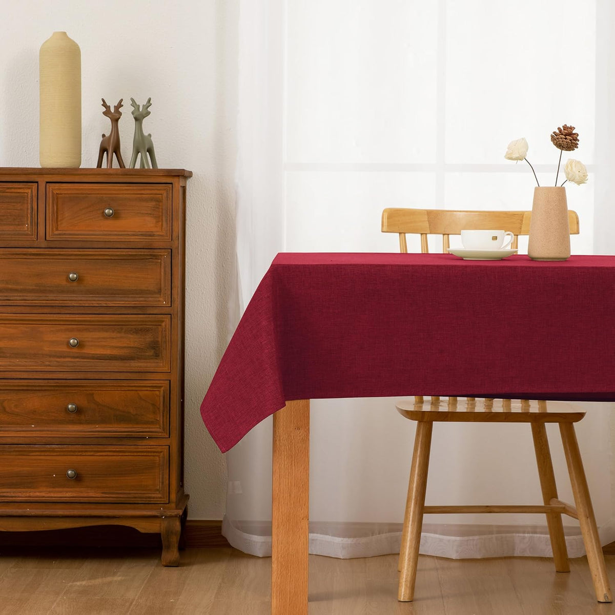 Hiasan Faux Linen Rectangle Tablecloth - Wrinkle and Stain Resistant Washable Table Cloth for