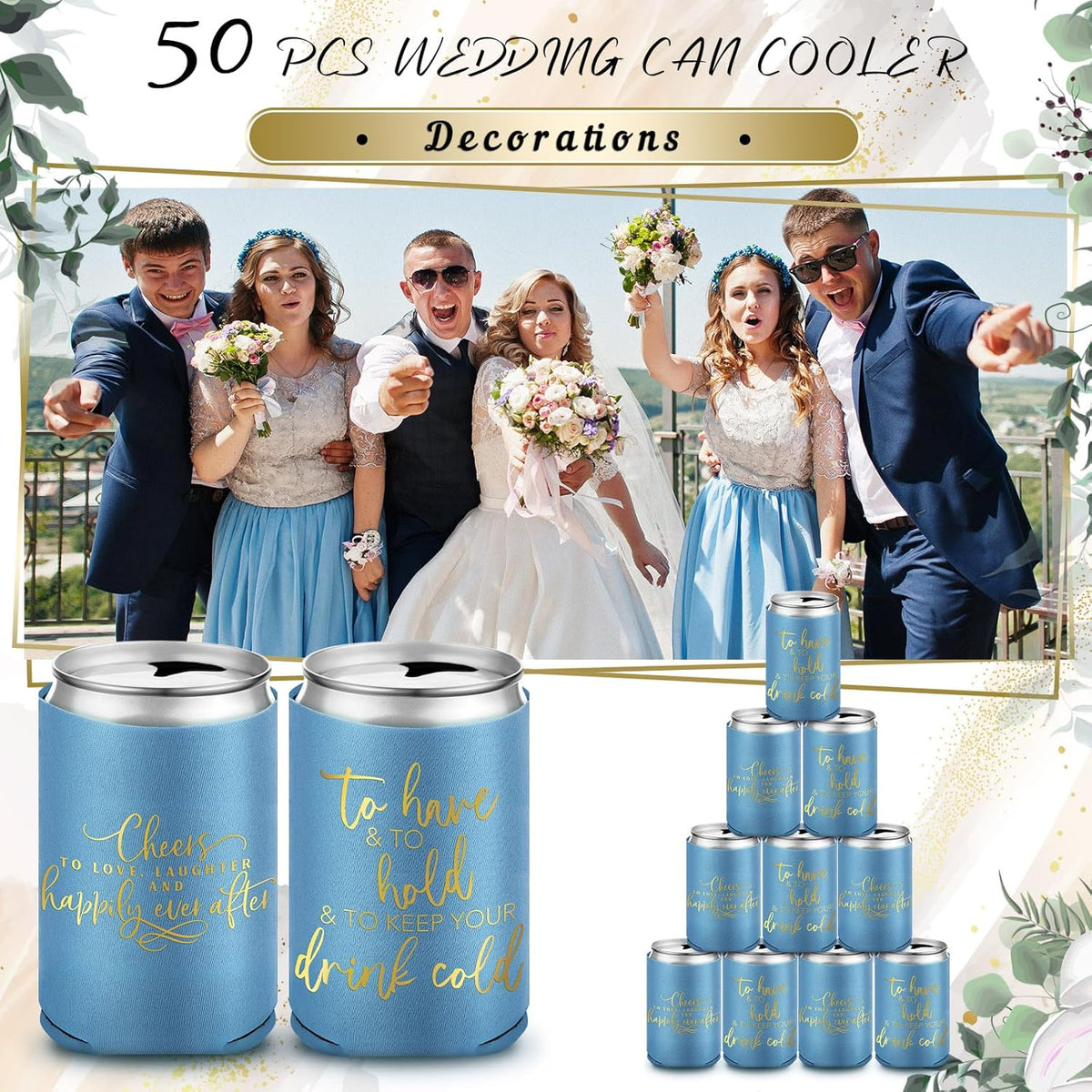 50 Pieces Wedding Can Cooler Bulk Engagement Party Favors for Guests Cheers to Love Laughter and