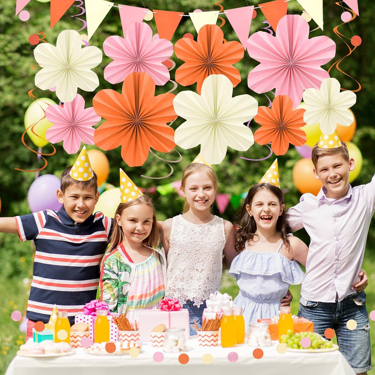 Pink and Orange Party Decorations - Orange Birthday Decoration for Women Girls with Hanging Paper