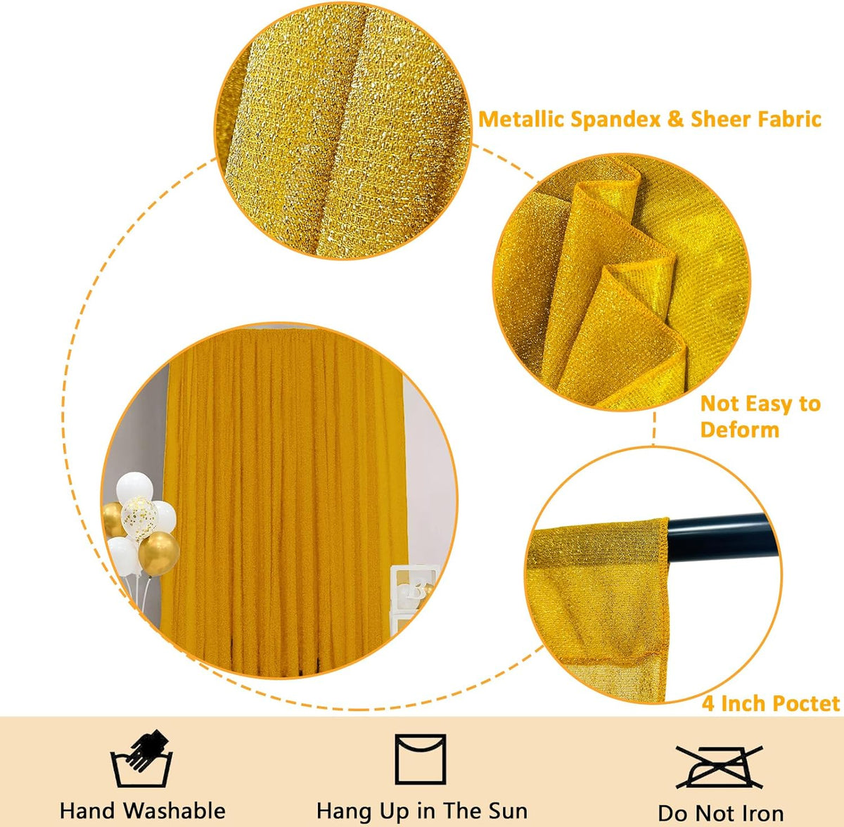 10ft x10ft Gold Metallic Spandex Backdrop, 1 Panel Glitter Sheer Photography Background, Stretchy