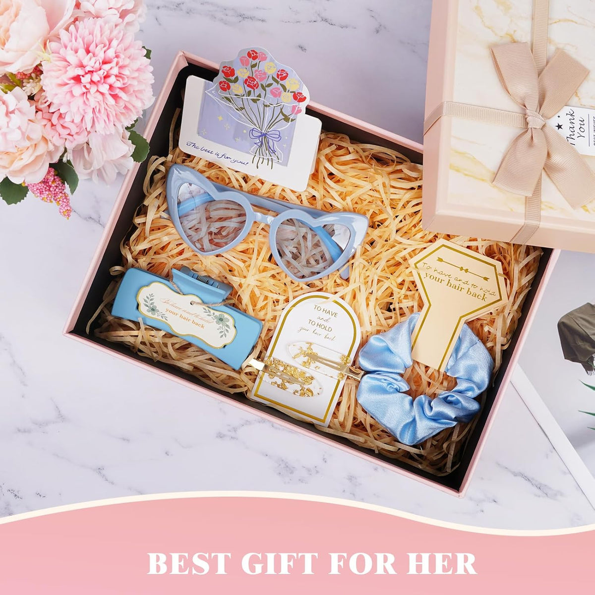 Dusty Blue Bridesmaid Proposal Gift Set, 12PCS Wedding Favors with Hair Claws, Scrunchies, Makeup