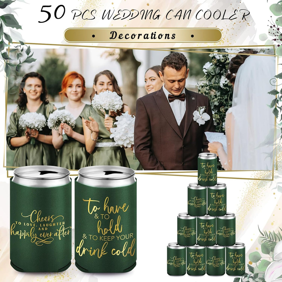 50 Pieces Wedding Can Cooler Bulk Engagement Party Favors for Guests Cheers to Love Laughter and