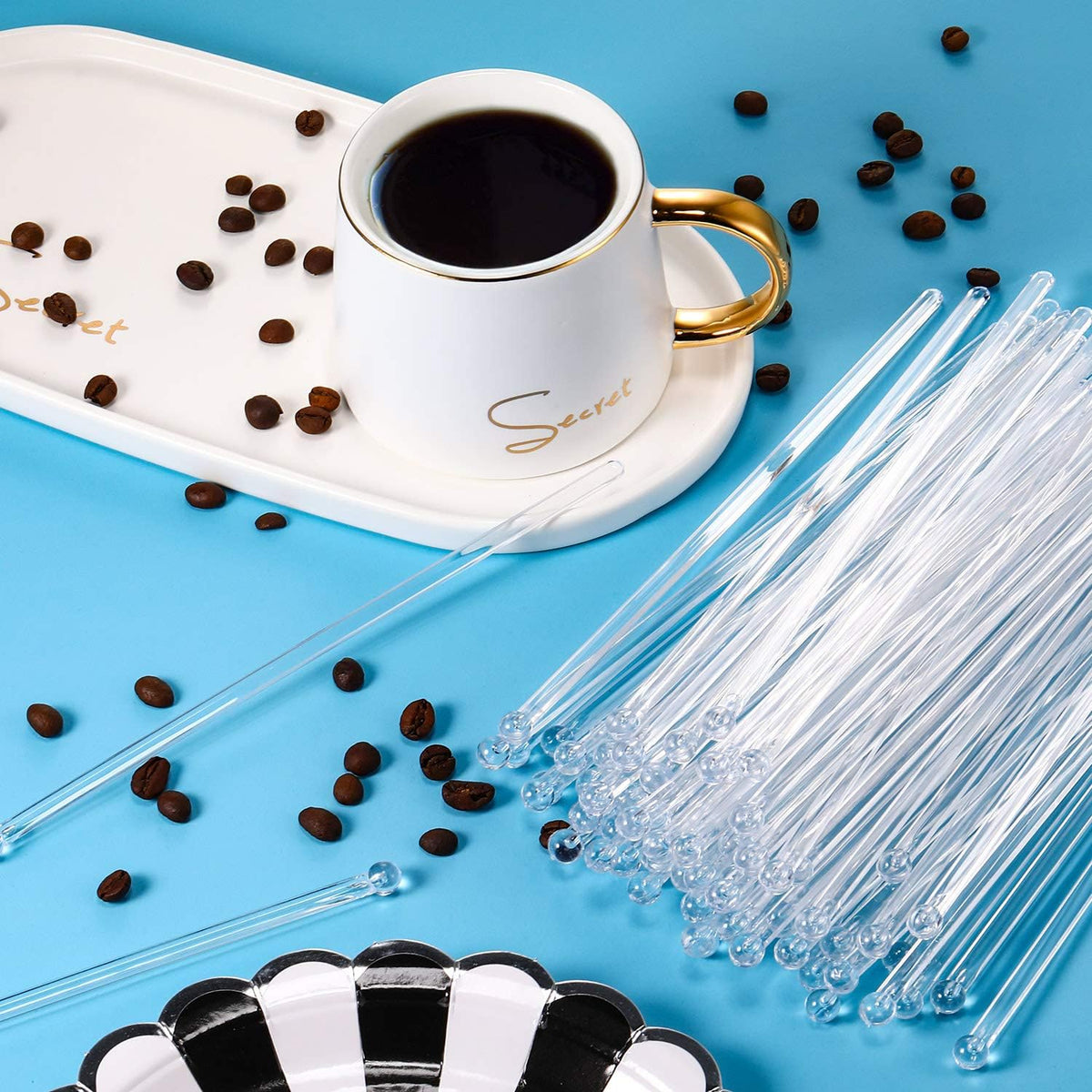 100 Pieces Swizzle Sticks Ball Head Stirrer Disposable Plastic Round Top Crystal Bar Swizzle Sticks