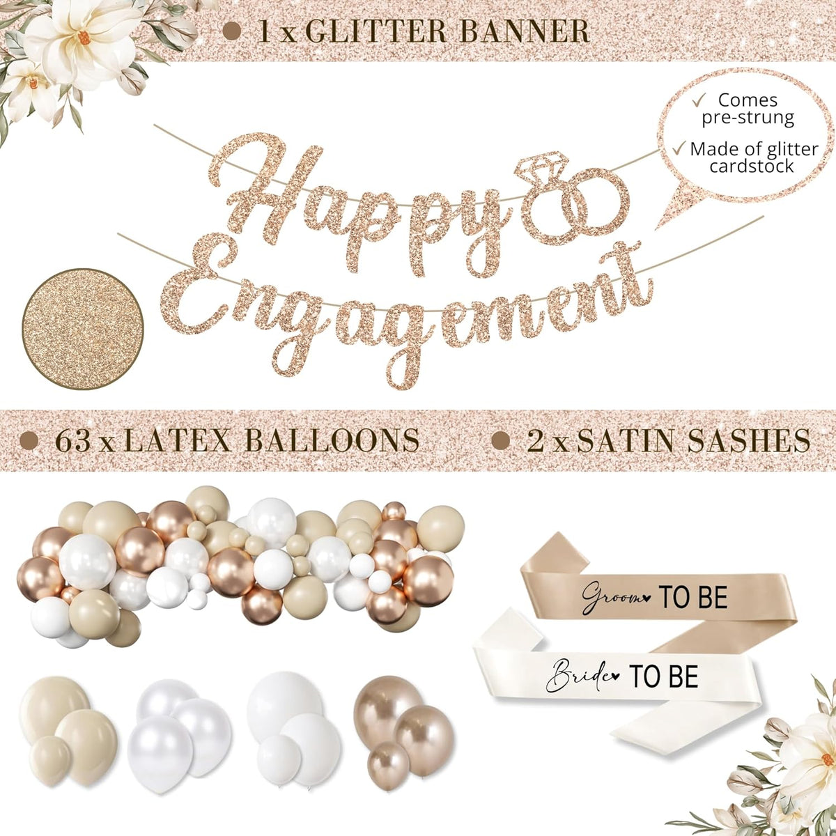 261 Pc Premium Engagement Party Decorations Kit – Elegant Mr. & Mrs. Wedding Balloons, Happy