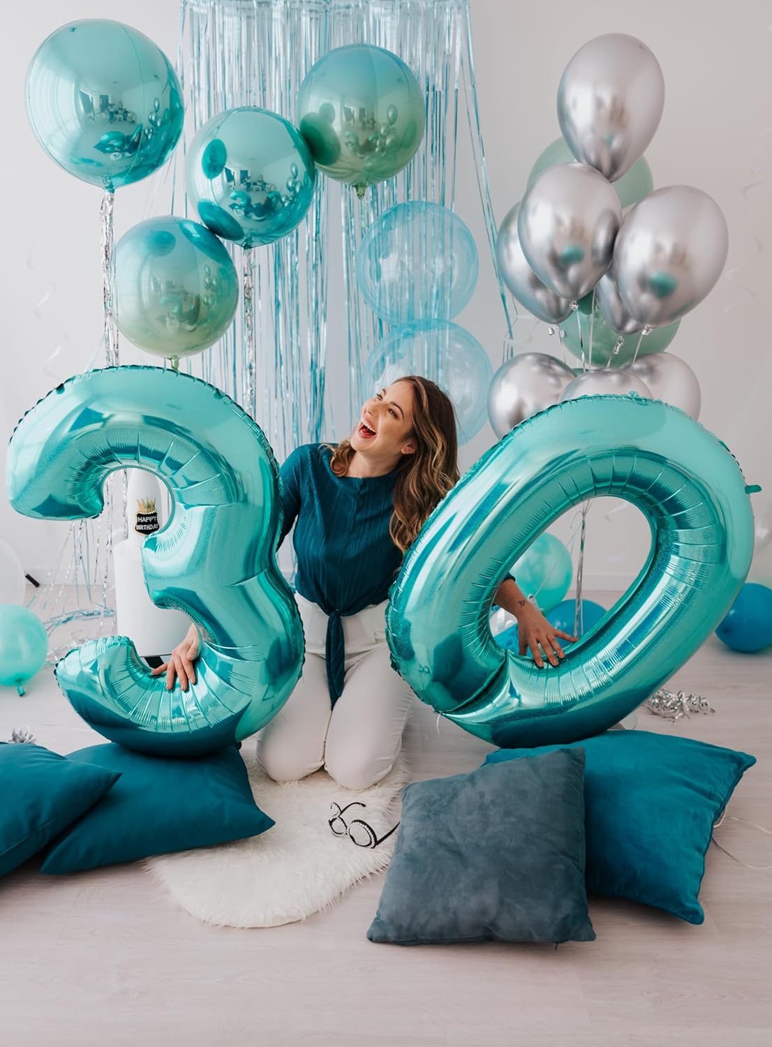 Teal Blue Helium Number Balloon 40 Inch, Giant Foil Teal Blue Number 0 Birthday Balloons, Large