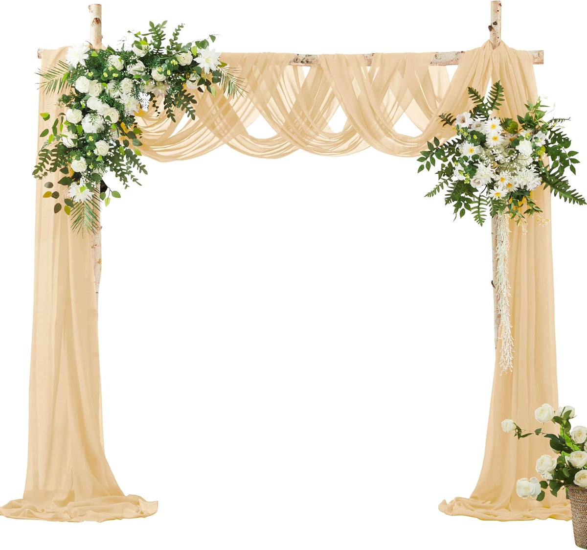 VACVELT Wedding Arch Draping Fabric Champagne Chiffon, 1 Panel Sheer Drapes 30 Inch x 20ft Chiffon