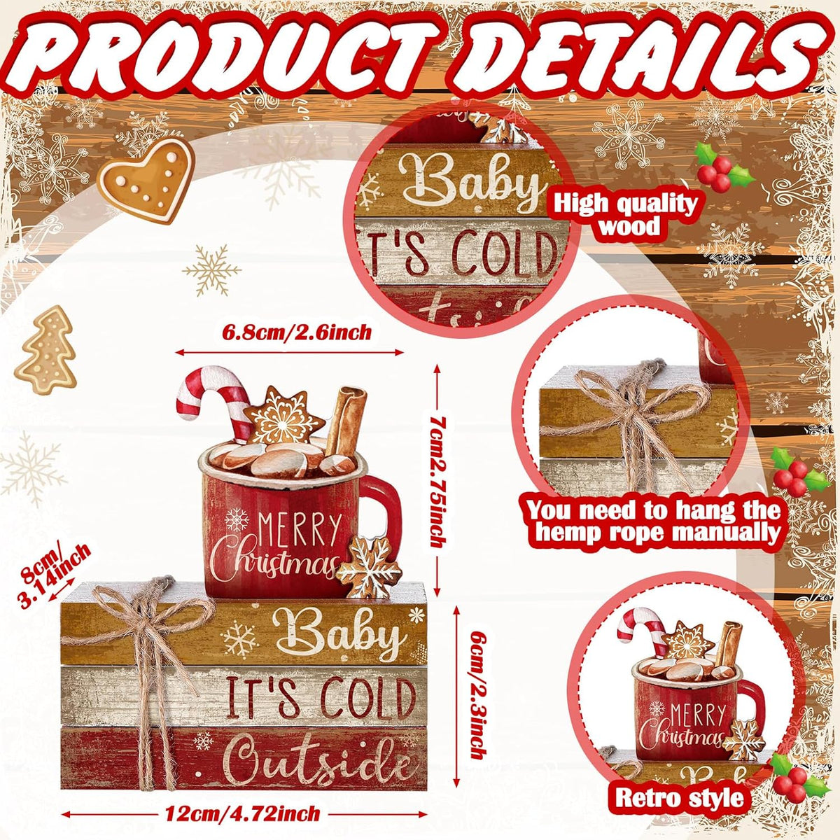 4 Pcs Christmas Table Decor Wooden Hot Cocoa Decoration Christmas Centerpiece Winter Tiered Tray