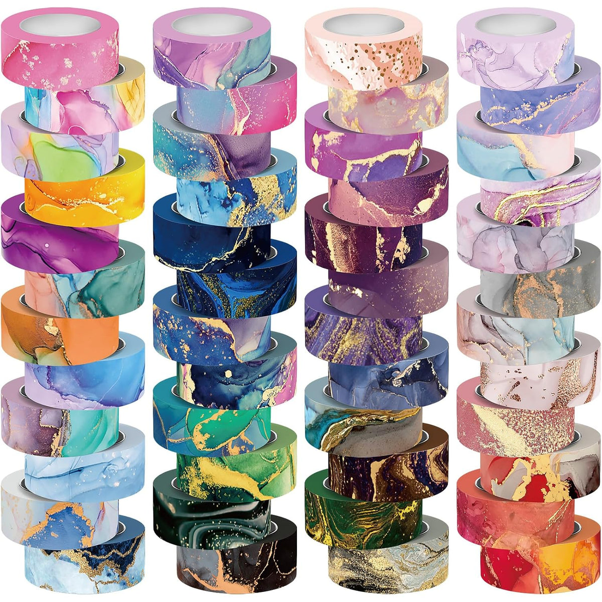 48 Rolls Washi Tape Set - Decorative Masking Tape Colored Marbling Patterns, Adhesive Artists Tapes