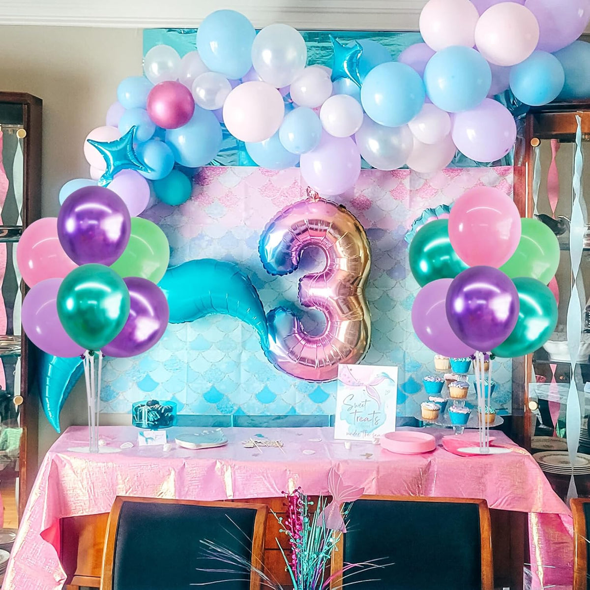 TONIFUL 4 Set Metallic Purple Pink Green Balloon Stand Centerpiece Table Decorations for Girls