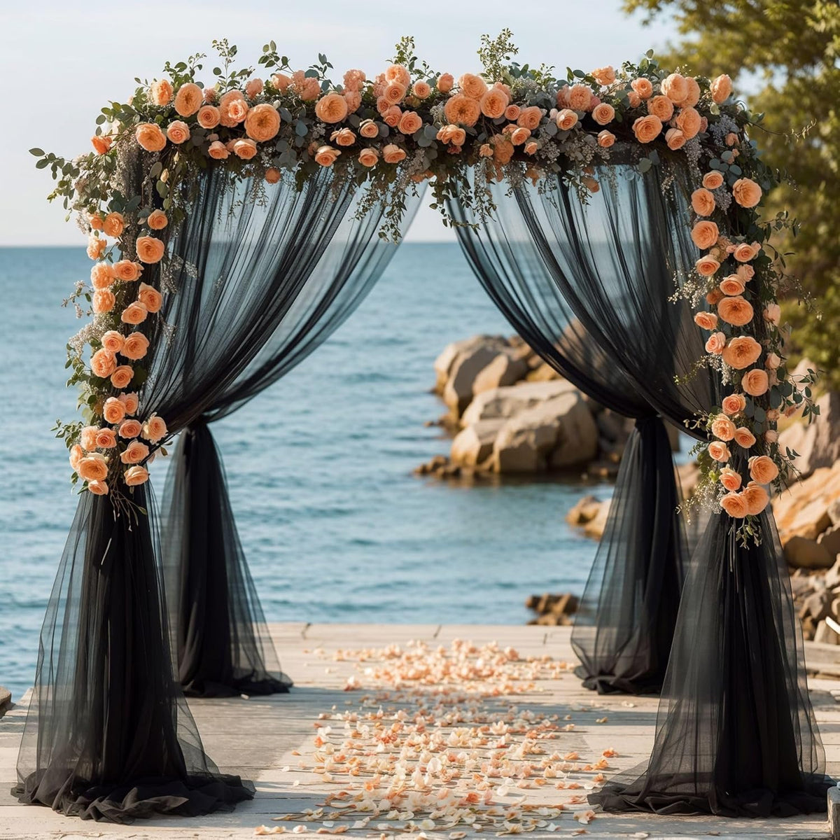 PARTISKY Wedding Arch Draping Fabric 19FT Black Drapery Sheer Curtains for Backdrop Wedding Arch