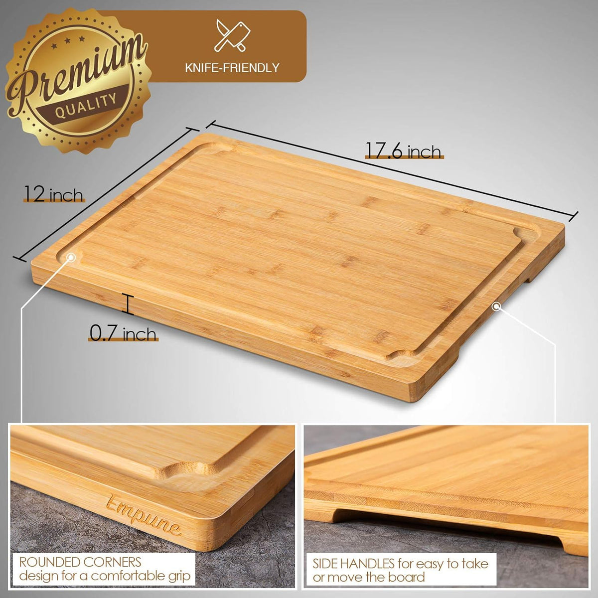 Extra Large Cutting Board, 17.6" Bamboo Cutting Boards for Kitchen with Juice Groove and Handles