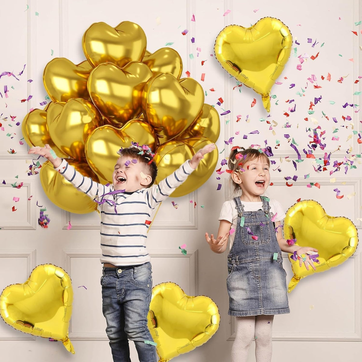 12 Pcs Heart Balloons, 18 inch Gold Heart Shaped Balloons, Big Helium Balloon, Love Foil Balloon