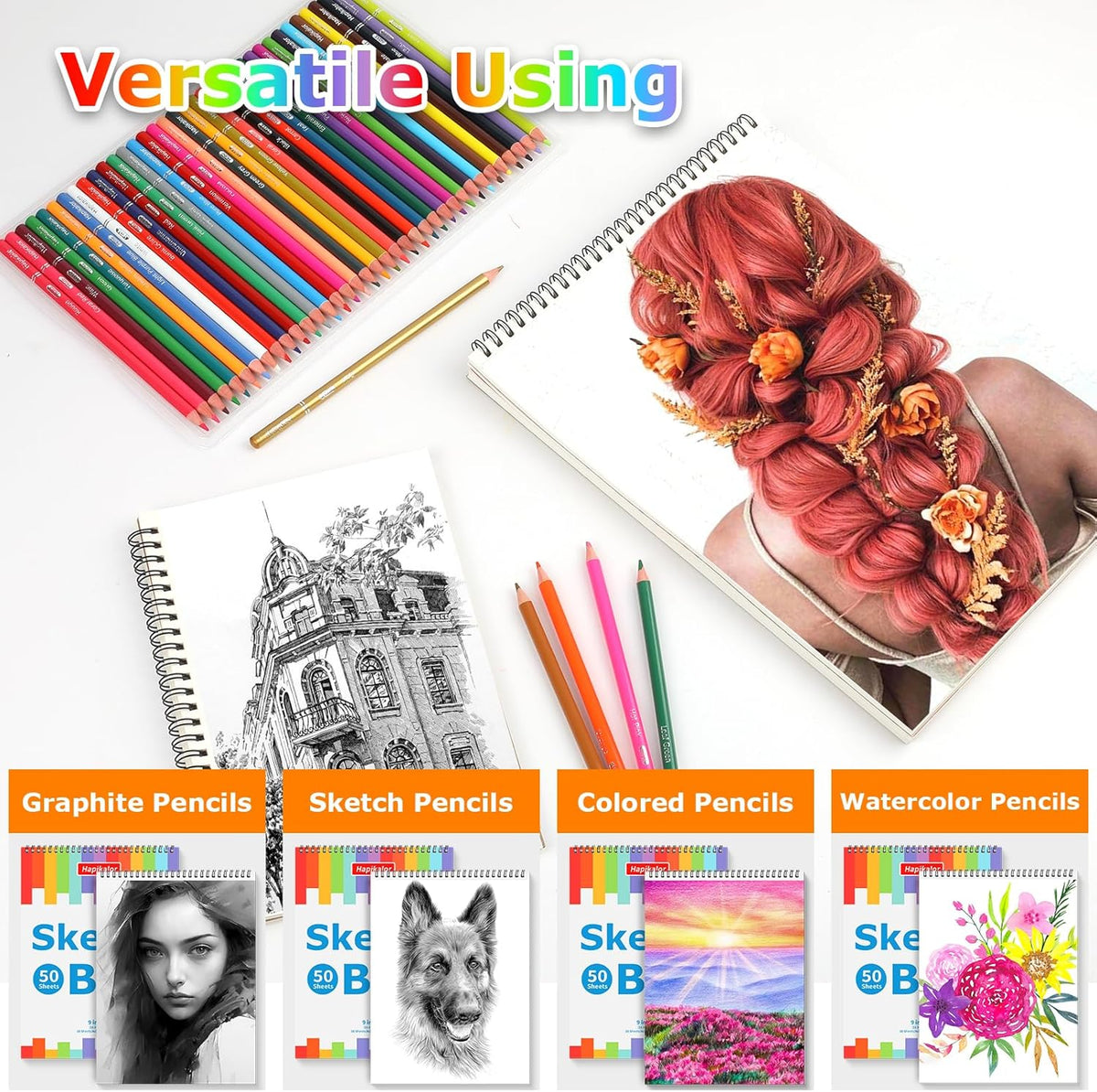 9" x 12" Sketch Book, 4-Pack 50 Sheets Spiral Bound Art Sketchbook, Acid Free Artist Drawing Paper