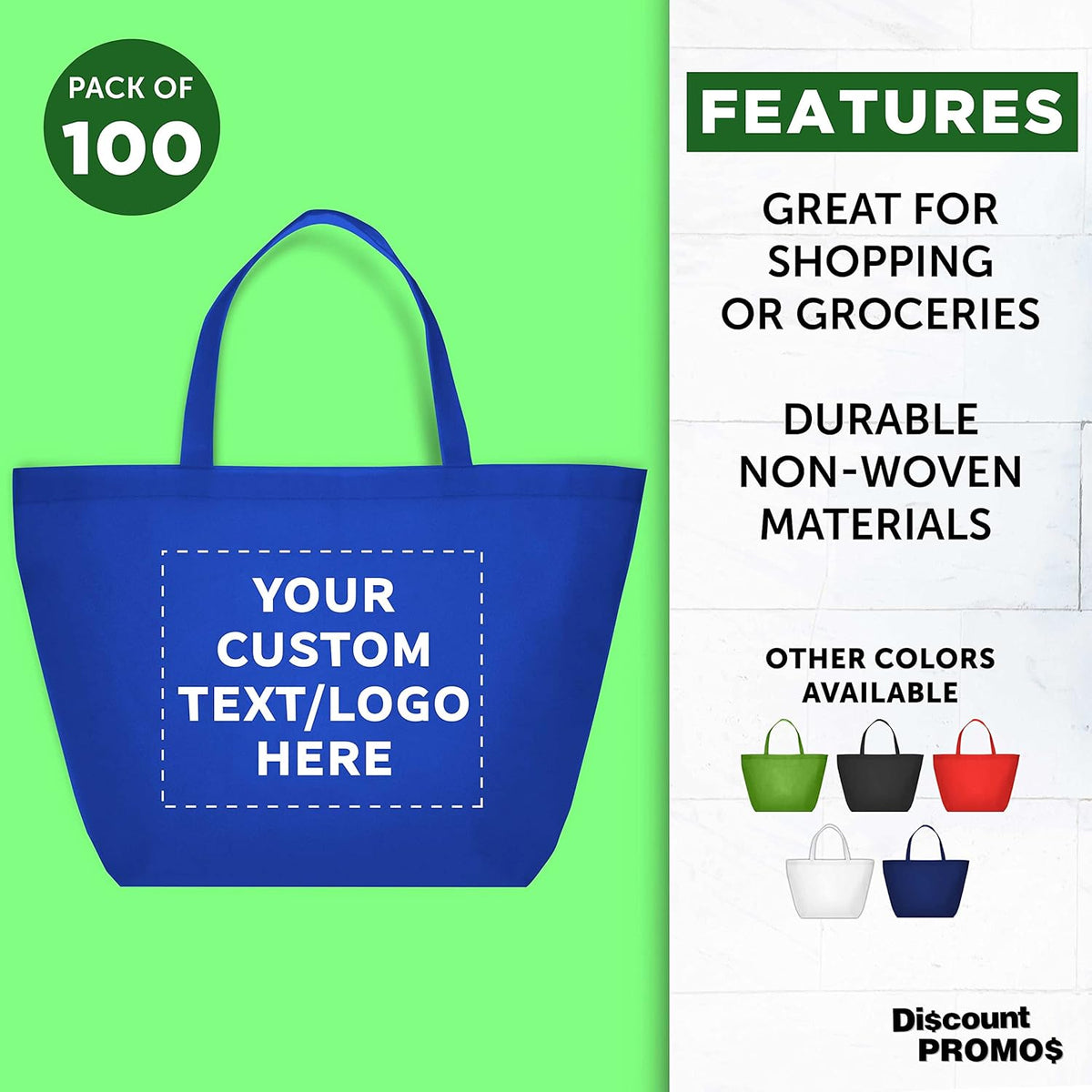 DISCOUNT PROMOS Custom Southern Style Grocery Tote Bags Set of 100 - Personalized Bulk Pack