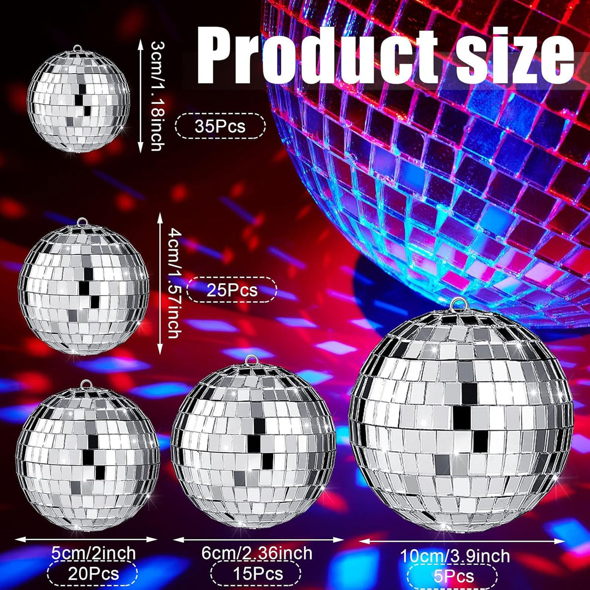 Funtery 100 Pcs Mirror Disco Balls Bulk Assorted Silver Hanging Disco Ball Decor for Home Wedding