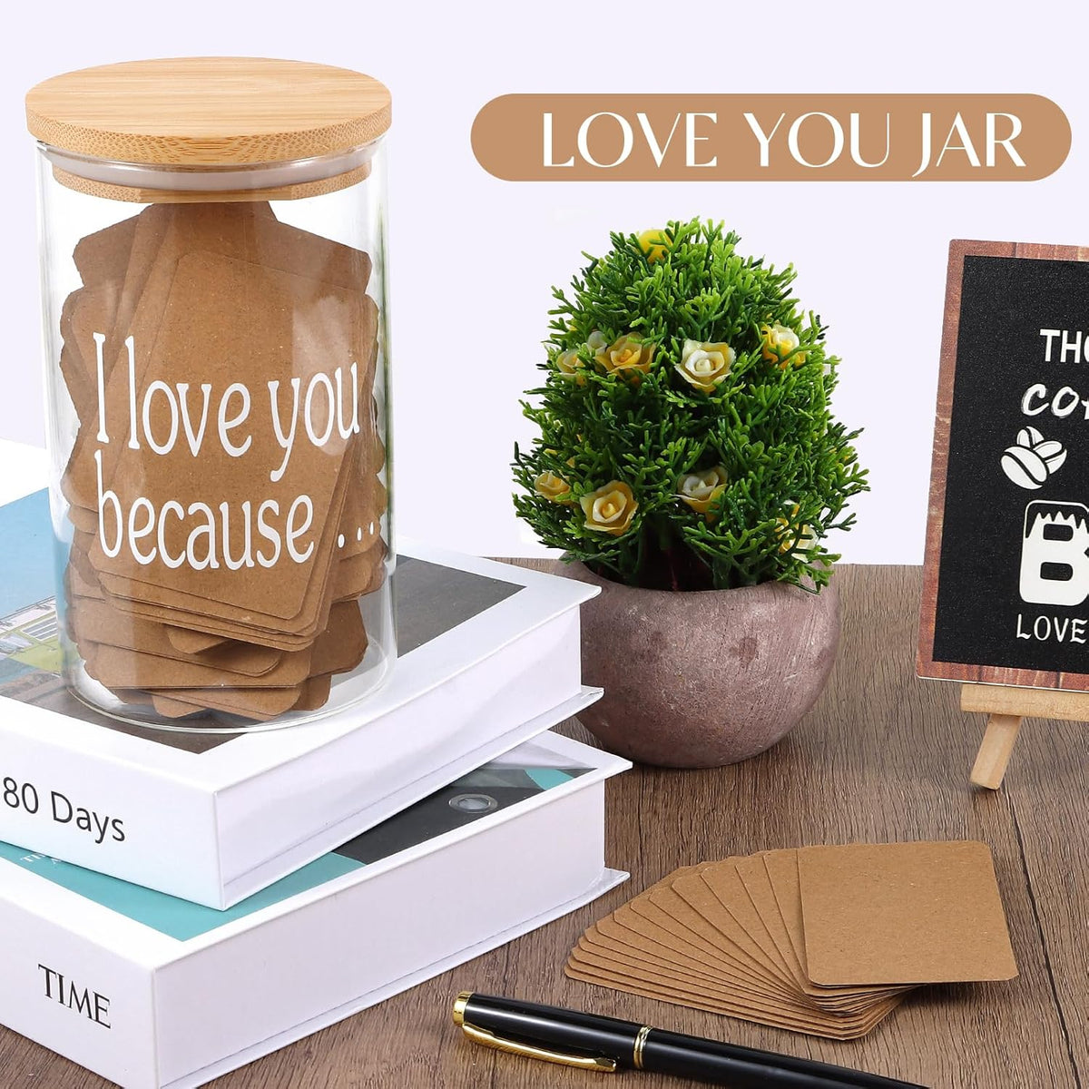 Love Notes Jar Love You Because Jar with 100 Note cards and 1 Pen, Christmas Anniversary Birthday