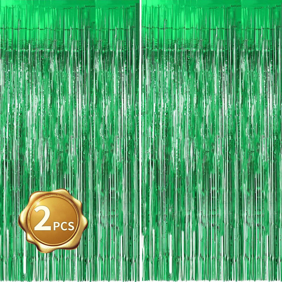 BEISHIDA 2 Pcs Green Door Streamers Tinsel Curtain Party Streamers Backdrop Fringe Foil Wall