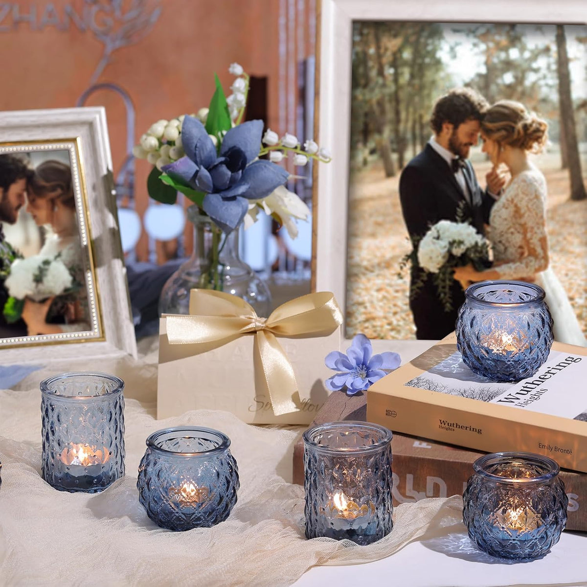 36pcs Assorted Blue Votive Candle Holders, Blue Candle Holders for Wedding Table Decor, Tea Lights