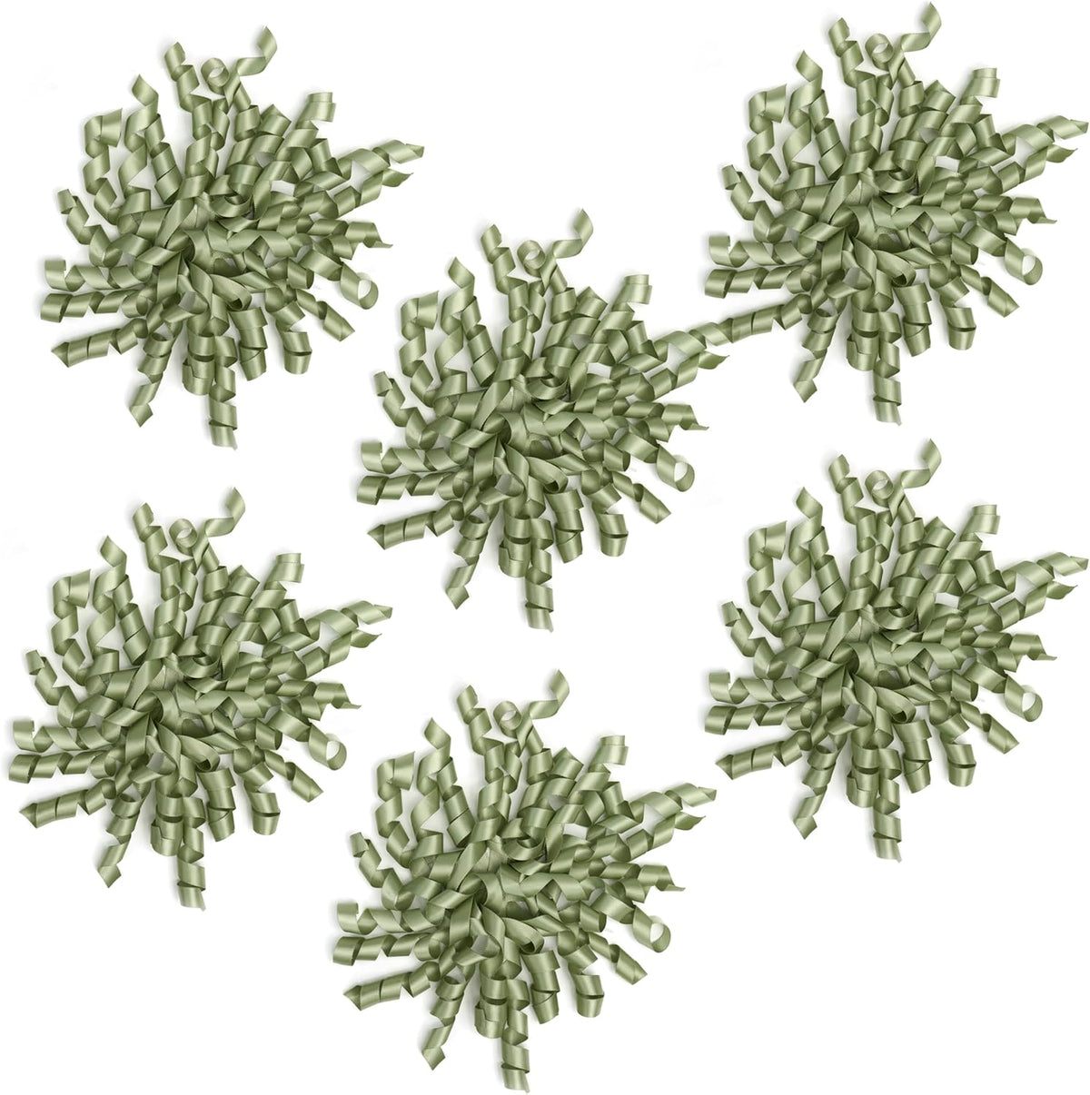 6 Inch Sage Curly Bows for Gift Wrapping Set of 6, Self Adhesive Bows Green Gift Bows for Presents